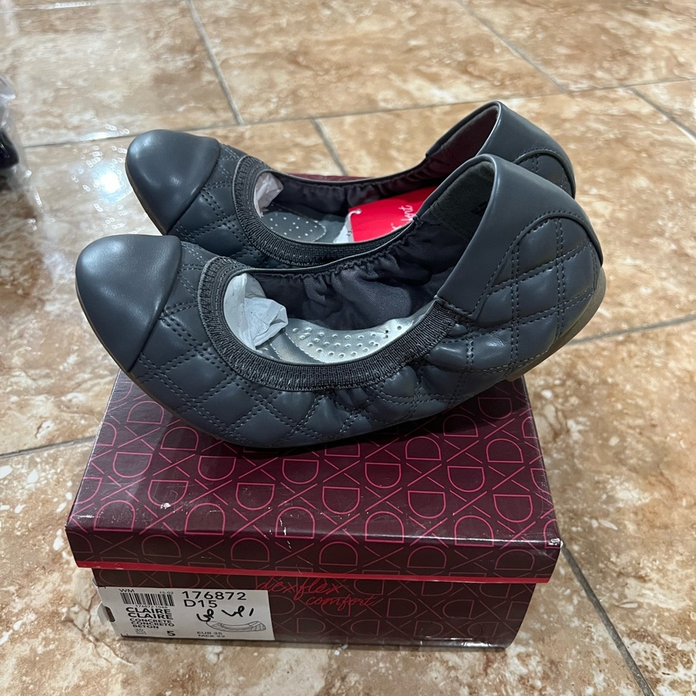 Dexflex Comfort Scrunch Ballet Flats Gray Concrete Beton Patent Slip-on Size 5